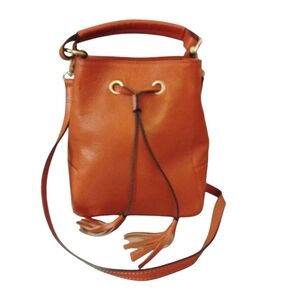 Orange Genuine Leather Crossbody Bag Bucket Hand Bag